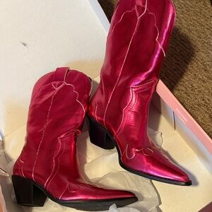 Pink metallic cowboy boots